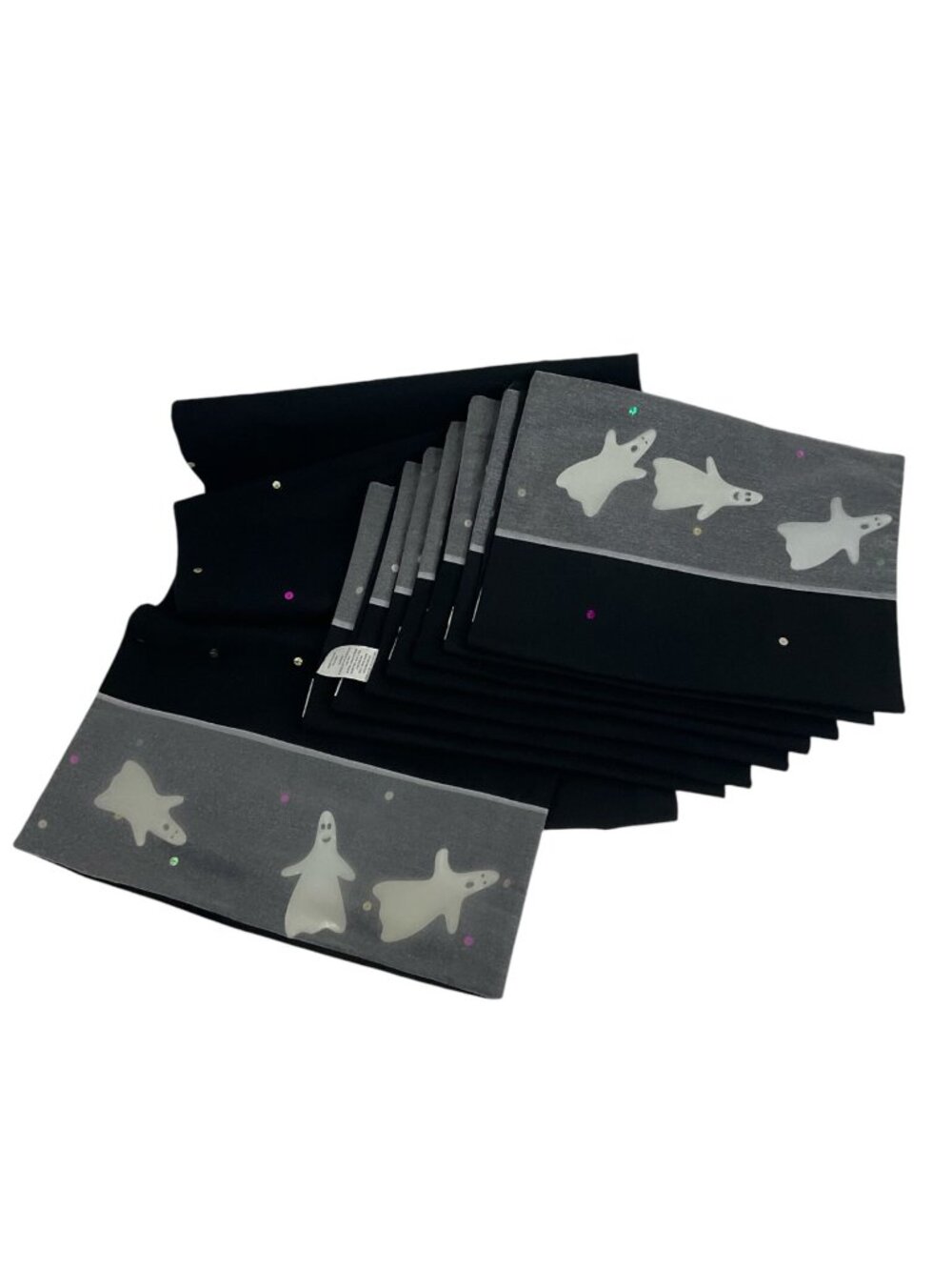 Halloween 6 Placemats & Table Runner  Black White mesh & Ghosts + extra mat
